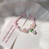 Summer Pink Crystal Flower Peach Charms Bracelet for Women Girls