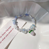 Summer Pink Crystal Flower Peach Charms Bracelet for Women Girls