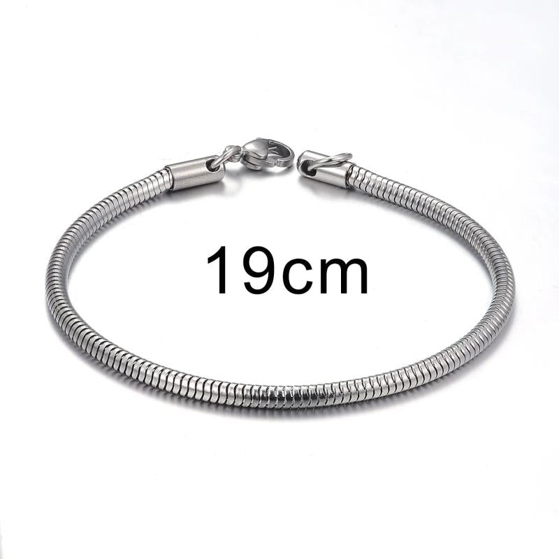 Stainless Steel Snake Chain Charms Beads Bracelet Bangle DIY Bracelet For Women