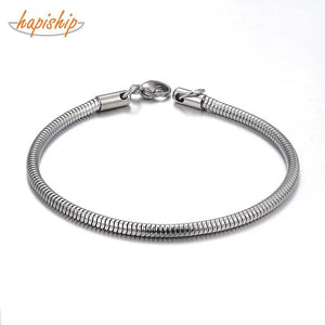 Stainless Steel Snake Chain Charms Beads Bracelet Bangle DIY Bracelet For Women