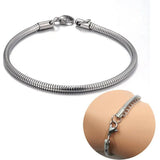 Stainless Steel Snake Chain Charms Beads Bracelet Bangle DIY Bracelet For Women