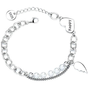 Heart-Shape Pendant Bracelet Pearl Chain Retro Jewelry