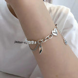 Heart-Shape Pendant Bracelet Pearl Chain Retro Jewelry