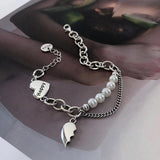 Heart-Shape Pendant Bracelet Pearl Chain Retro Jewelry