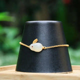 Chinese Style Jade Rabbit Bracelet Silver Plated Small Animal Jewelry