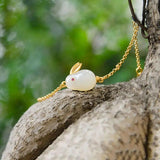 Chinese Style Jade Rabbit Bracelet Silver Plated Small Animal Jewelry