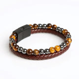 Vintage Natural Stone Leather Bracelet Men Stainless Steel