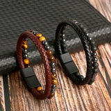 Vintage Natural Stone Leather Bracelet Men Stainless Steel
