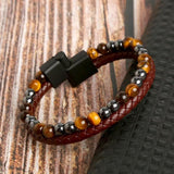 Vintage Natural Stone Leather Bracelet Men Stainless Steel