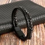 Vintage Natural Stone Leather Bracelet Men Stainless Steel