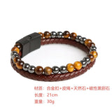 Vintage Natural Stone Leather Bracelet Men Stainless Steel