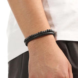 Vintage Natural Stone Leather Bracelet Men Stainless Steel