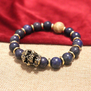 Lapis Lazuli Skull Head Hand Chain Bracelet Hiphop Men Retro Punk Jewelry