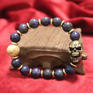 Lapis Lazuli Skull Head Hand Chain Bracelet Hiphop Men Retro Punk Jewelry