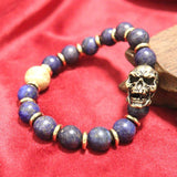 Lapis Lazuli Skull Head Hand Chain Bracelet Hiphop Men Retro Punk Jewelry