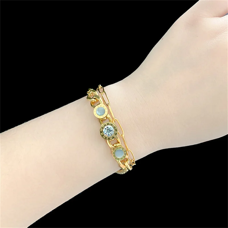 316L Stainless Steel Zircon Seashell Charm Chain Bracelet