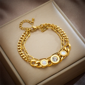 316L Stainless Steel Zircon Seashell Charm Chain Bracelet