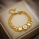 316L Stainless Steel Zircon Seashell Charm Chain Bracelet