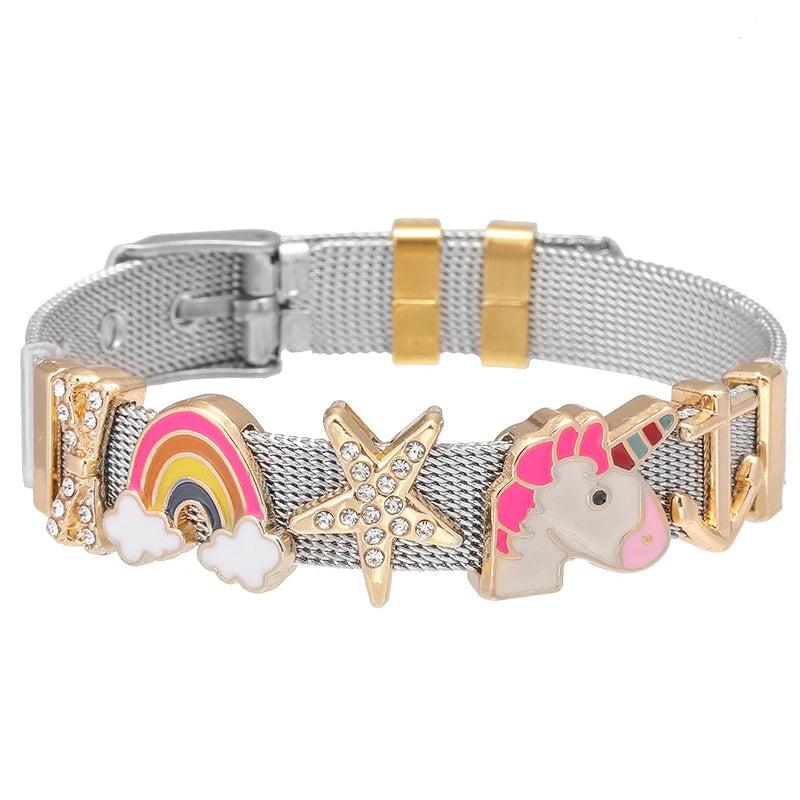 Stainless Mesh Bracelet with Unicorn Beads Charm