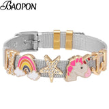 Stainless Mesh Bracelet with Unicorn Beads Charm