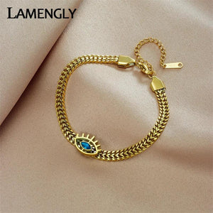 LAMENGLY Stainless Steel Zircon Eyelashes Eye Shape Bracelet Girls Jewelry
