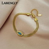 LAMENGLY Stainless Steel Zircon Eyelashes Eye Shape Bracelet Girls Jewelry