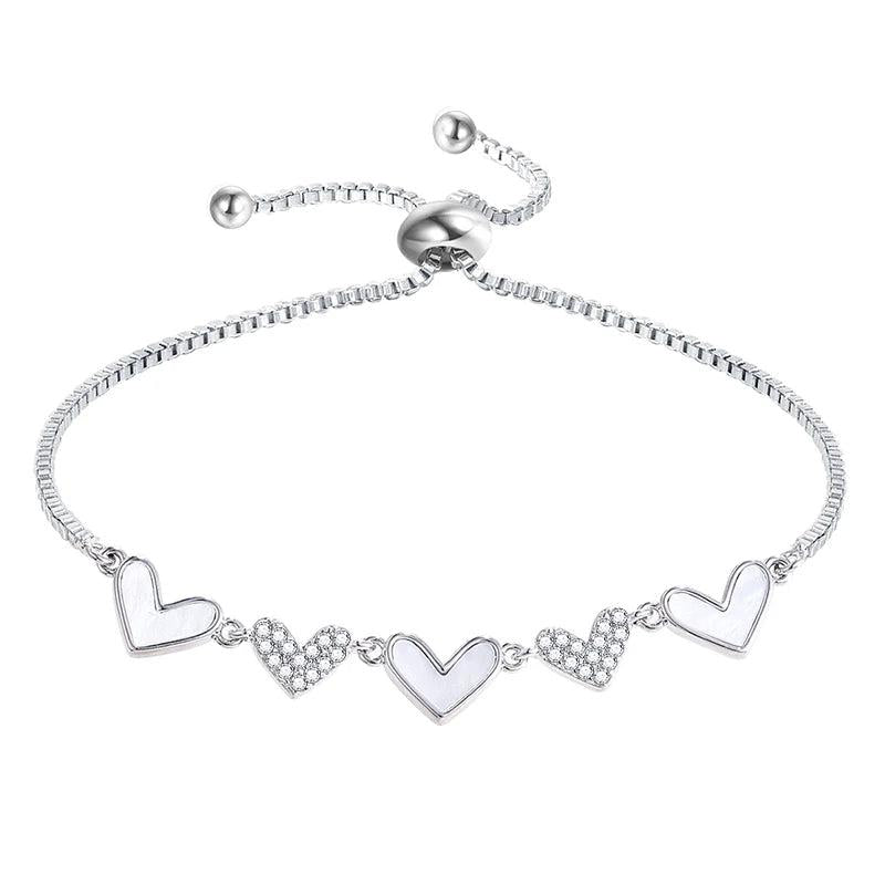 High Zircon Five Hearts Bolo Bracelet for Women Girls
