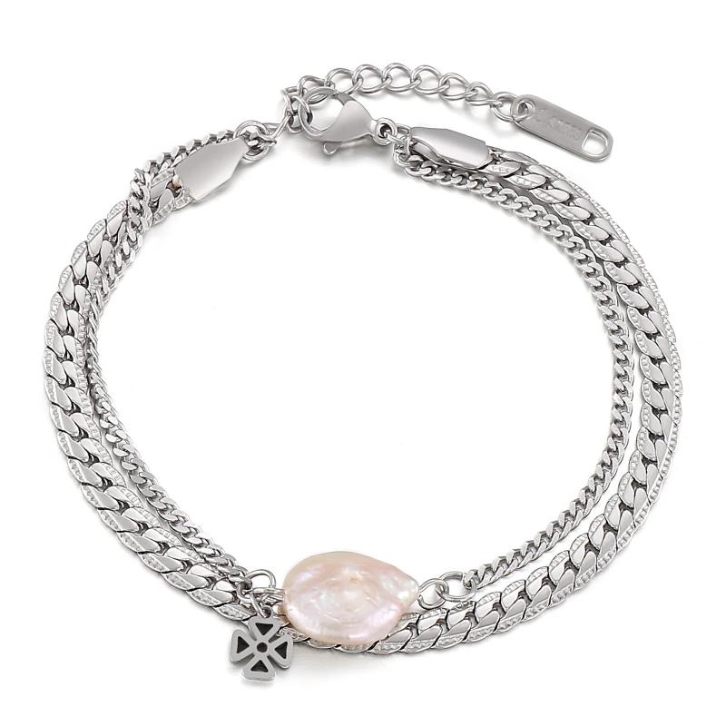 Baroque Pearl Bracelets Multilayer Bracelets Stainless Steel Chain