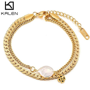 Baroque Pearl Bracelets Multilayer Bracelets Stainless Steel Chain