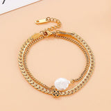 Baroque Pearl Bracelets Multilayer Bracelets Stainless Steel Chain