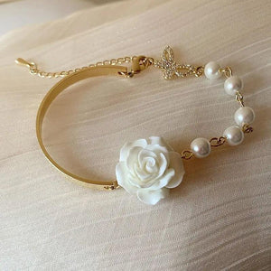 Baroque Pearl Butterfly Charm Bracelet Romantic Rose Flower Women's Gift