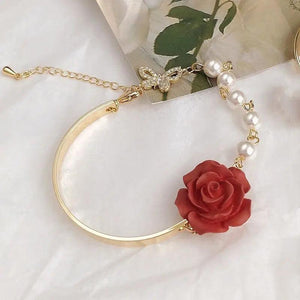 Baroque Pearl Butterfly Charm Bracelet Romantic Rose Flower Women's Gift
