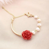 Baroque Pearl Butterfly Charm Bracelet Romantic Rose Flower Women's Gift