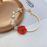 Baroque Pearl Butterfly Charm Bracelet Romantic Rose Flower Women's Gift