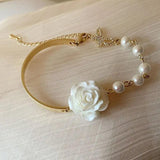 Baroque Pearl Butterfly Charm Bracelet Romantic Rose Flower Women's Gift