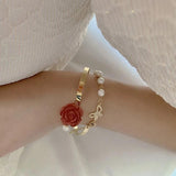 Baroque Pearl Butterfly Charm Bracelet Romantic Rose Flower Women's Gift