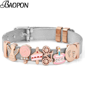 Santa Claus Slide Charm Beads Bracelet Fit 10mm Stainless Steel Mesh Bracelets