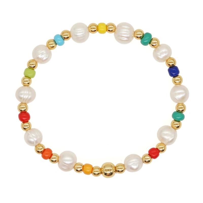 Colorful Beaded Bracelet Fresh Water Pearl Seed Beads & 18K Plated
