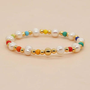 Colorful Beaded Bracelet Fresh Water Pearl Seed Beads & 18K Plated