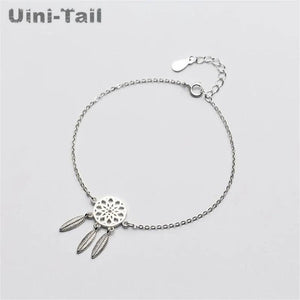 Uini-Tail silver dream catcher bracelet, national wind feather bracelet