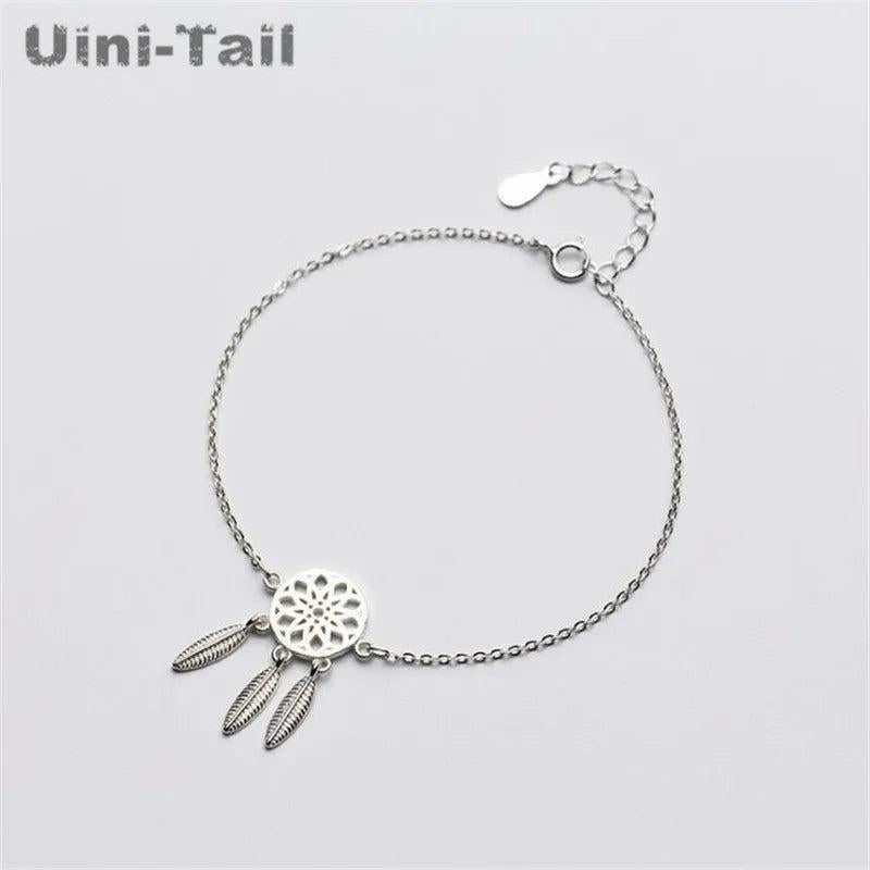 Uini-Tail silver dream catcher bracelet, national wind feather bracelet