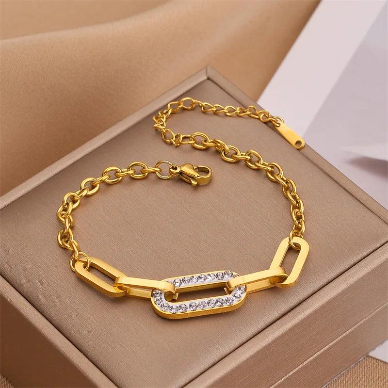 Zircon SS Bracelet for Women Thick Chain Waterproof Fadeless Jewelry
