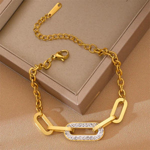 Zircon SS Bracelet for Women Thick Chain Waterproof Fadeless Jewelry