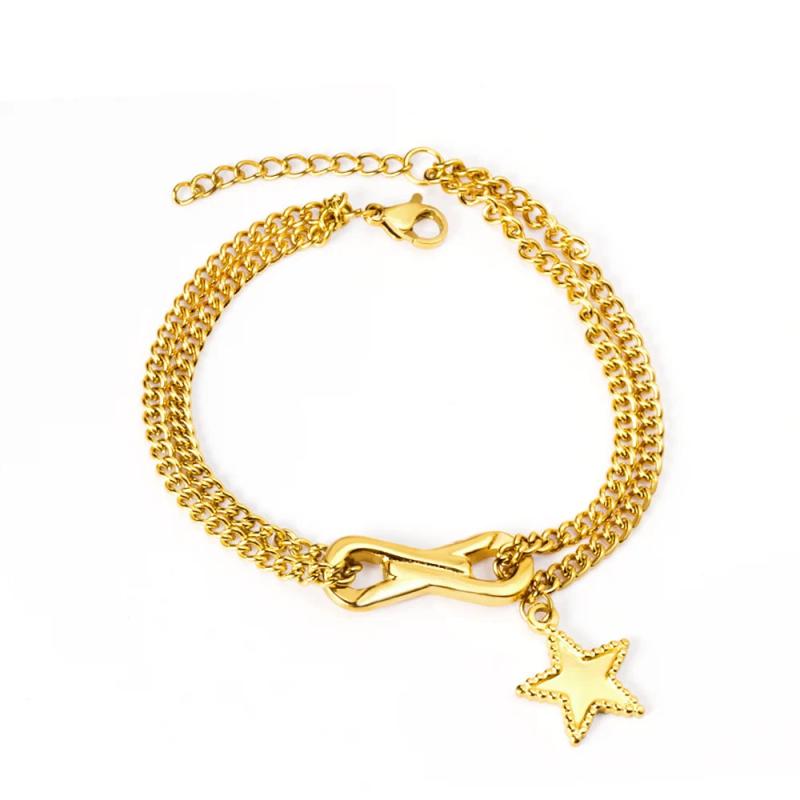 Stainless Steel Bracelets Women Star Chains Bangles Pendants Party