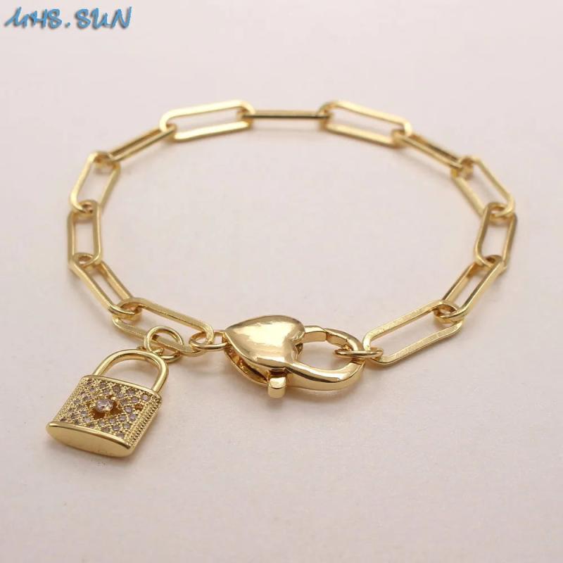 Charm Lock/Heart/Smile Pendant Bracelet CZ Chain Bangle Men Women