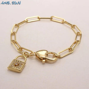 Charm Lock/Heart/Smile Pendant Bracelet CZ Chain Bangle Men Women