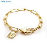 Charm Lock/Heart/Smile Pendant Bracelet CZ Chain Bangle Men Women