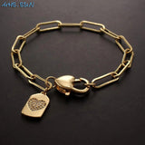 Charm Lock/Heart/Smile Pendant Bracelet CZ Chain Bangle Men Women