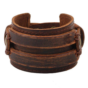KOtik Leather Cuff Double Wide Bracelet Brown