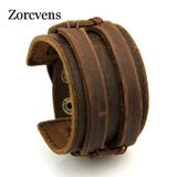 KOtik Leather Cuff Double Wide Bracelet Brown